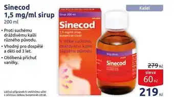 Benu Sinecod 1,5 mg/ml sirup Sirup 200 m nabídka