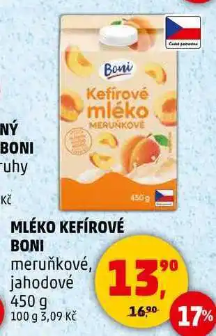 Penny Market MLÉKO KEFÍROVÉ BONI meruňkové, jahodové, 450 g nabídka