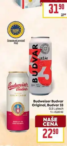 Billa Budweiser Budvar Original, Budvar 33 0,51, plech nabídka