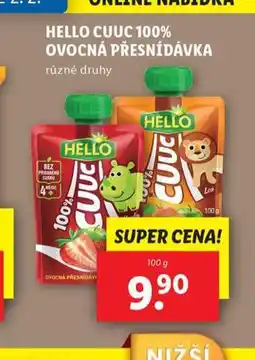 Lidl Hello cuuc 100% ovocná přesnídávka nabídka