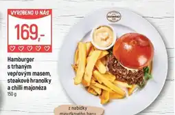 Globus Hamburger s trhaným vepřovým masem, steakové hranolky a chilli majonéza nabídka