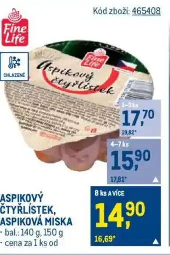 Makro Aspikový čtyřlístek, aspiková miska nabídka