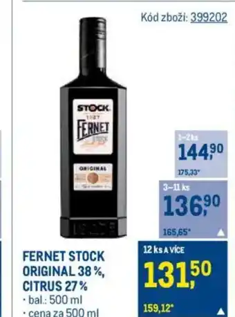 Makro Fernet stock original 38%, citrus 27% nabídka