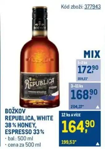 Makro BOŽKOV Republica, white 38% honey, espresso 33% nabídka