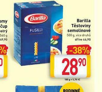 Billa Barilla těstoviny semolinové nabídka