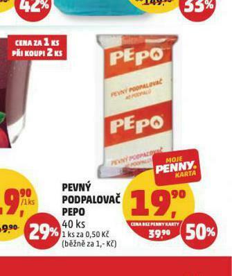 Penny Market Pepo pevný podpalovač nabídka