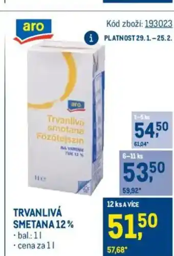 Makro Trvanlivá smetana 12% nabídka