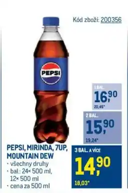 Makro PEPSI, MIRINDA, 7UP, MOUNTAIN DEW nabídka