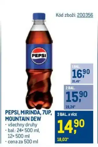 Makro PEPSI, MIRINDA, 7UP, MOUNTAIN DEW nabídka