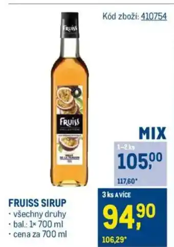 Makro FRUISS Sirup nabídka