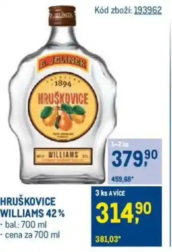 Makro HRUŠKOVICE WILLIAMS 42% nabídka