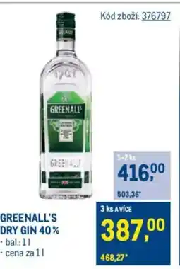 Makro GREENALL'S Dry gin 40% nabídka