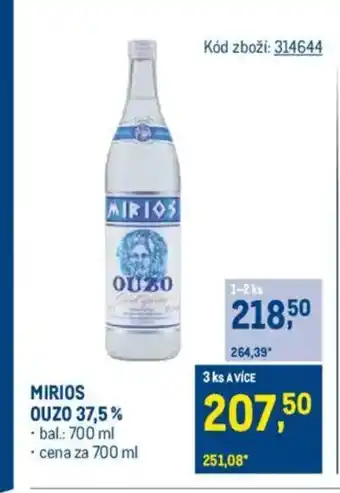 Makro MIRIOS OUZO 37,5% nabídka