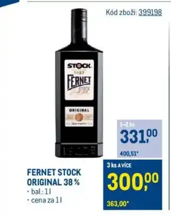 Makro FERNET STOCK Original 38% nabídka