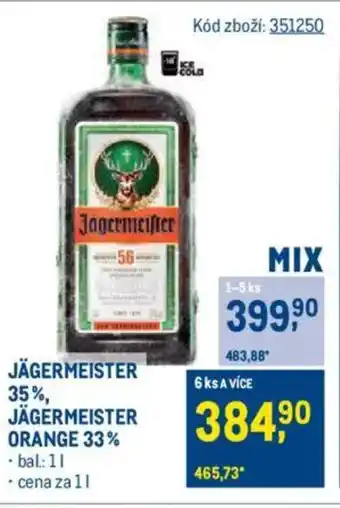 Makro JÄGERMEISTER 35%, JÄGERMEISTER Orange 33% nabídka