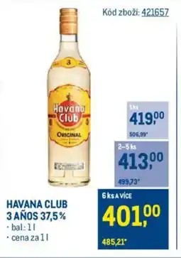 Makro HAVANA CLUB 3 Años 37.5% nabídka