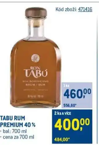 Makro TABU Rum premium 40% nabídka