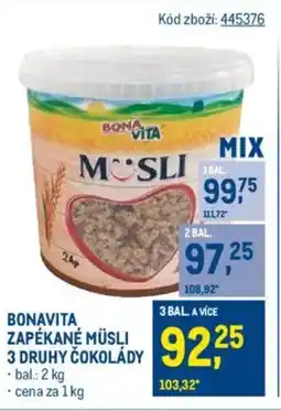 Makro BONAVITA Zapékané müsli 3 druhy čokolády nabídka