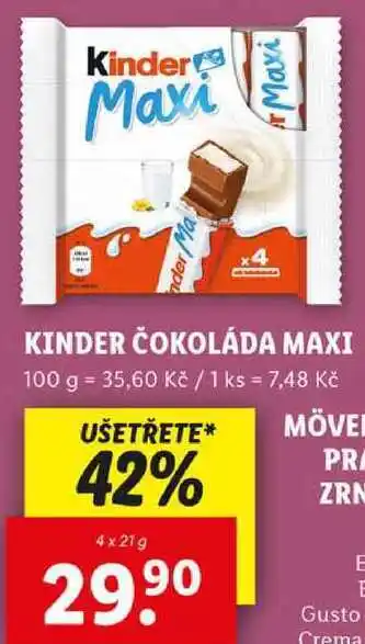 Lidl KINDER ČOKOLÁDA MAXI, 4x 21 g nabídka