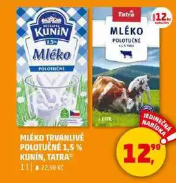 Penny Market Kunín MLÉKO TRVANLIVÉ POLOTUČNÉ 1,5%, 1 l nabídka