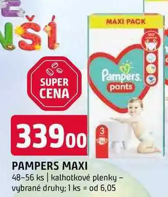 Terno Pampersi maxi 48-56 ks kalhotkové plenky vybrané druhy nabídka