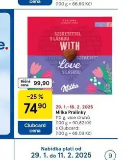 Tesco Milka pralinky nabídka