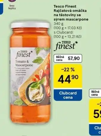 Tesco Tesco finest rajčatová omáčka na těstoviny se sýrem mascarpone nabídka