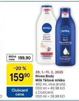 Tesco Nivea body milk tělové mléko nabídka