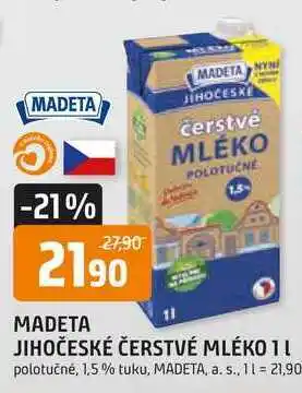 Trefa MADETA JIHOČESKÉ ČERSTVÉ MLÉKO 1l polotučné, 1,5% tuku nabídka