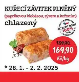 RABBIT řeznictví KUŘECÍ ZÁVITEK PLNĚNÝ (paprikovou klobásou, sýrem a kořením) chlazený 1kg nabídka