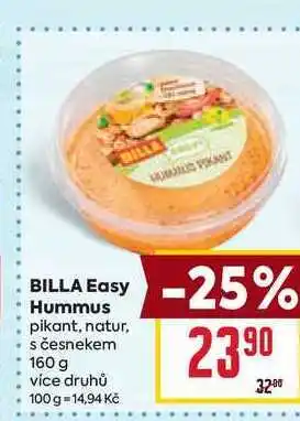 Billa BILLA Easy Hummus pikant, natur, s česnekem 160 g nabídka