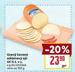 Billa Uzený tavený salámový sýr 44% t. vs. z pultu lahůdek cena za 100g nabídka