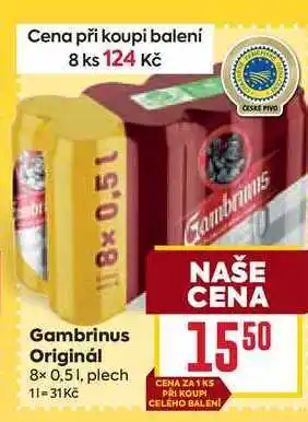 Billa Gambrinus Originál 8× 0,51, plech nabídka