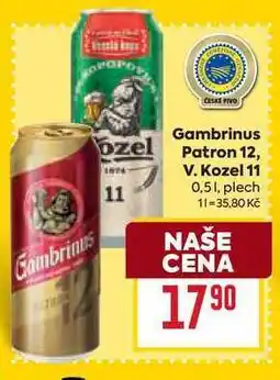 Billa Gambrinus Patron 12 0,5l, plech nabídka