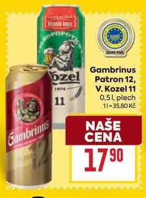 Billa Gambrinus Patron 12 0,5l, plech nabídka