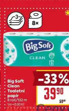 Billa Big Soft Clean Toaletní papír 8 rolí/132 m nabídka