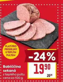 Billa Babiččina sekaná z teplého pultu cena za 100g nabídka