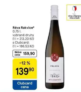 Tesco Réva Rakvice, vybrané druhy, 0,75 l nabídka