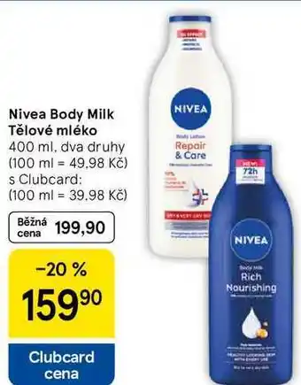 Tesco Nivea Body Milk Tělové mléko, 400 ml, dva druhy nabídka