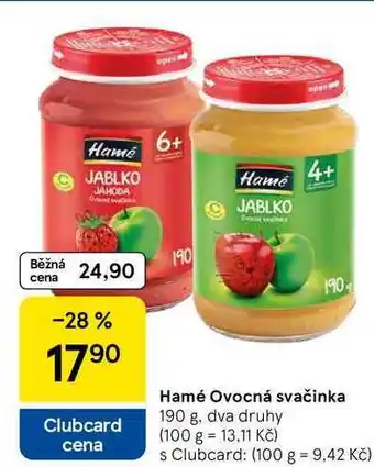 Tesco Hamé Ovocná svačinka, 190 g, dva druhy nabídka