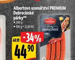 Albert Albertovo uzenářství PREMIUM Debrecínské párky 200 g nabídka