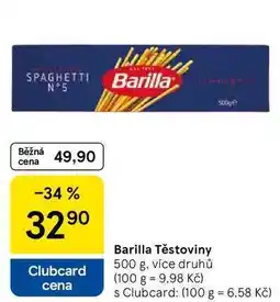 Tesco Barilla Těstoviny 500 g, více druhů nabídka