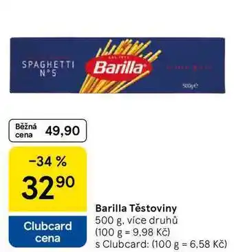 Tesco Barilla Těstoviny 500 g, více druhů nabídka