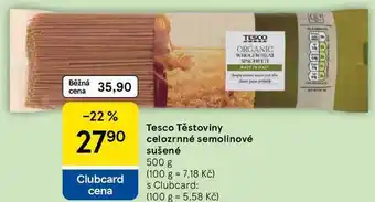 Tesco Tesco Těstoviny celozrnné semolinové sušené, 500 g nabídka