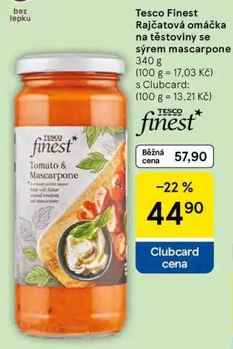 Tesco Tesco Finest Rajčatová omáčka na těstoviny se sýrem mascarpone, 340 g nabídka