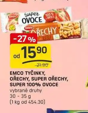 Flop EMCO TYČINKY, OŘECHY, SUPER OŘECHY, SUPER 100% OVOCE vybrané druhy 30-35 g nabídka