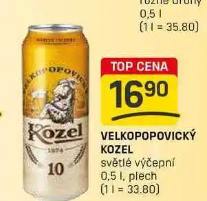 Flop VELKOPOPOVICKÝ KOZEL světlé výčepní 0,5 l, plech nabídka