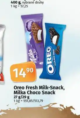 Coop Oreo fresh milk-snack, milka choco snack nabídka