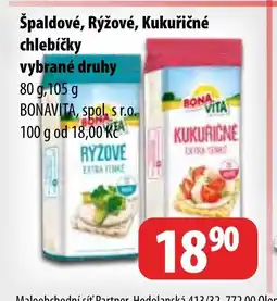 Partner Maloobchodní síť Špaldové, Rýžové, Kukuřičné chlebíčky vybrané druhy nabídka