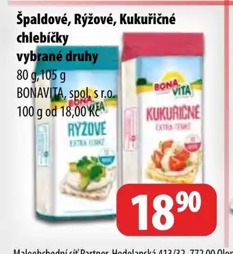 Partner Maloobchodní síť Špaldové, Rýžové, Kukuřičné chlebíčky vybrané druhy nabídka